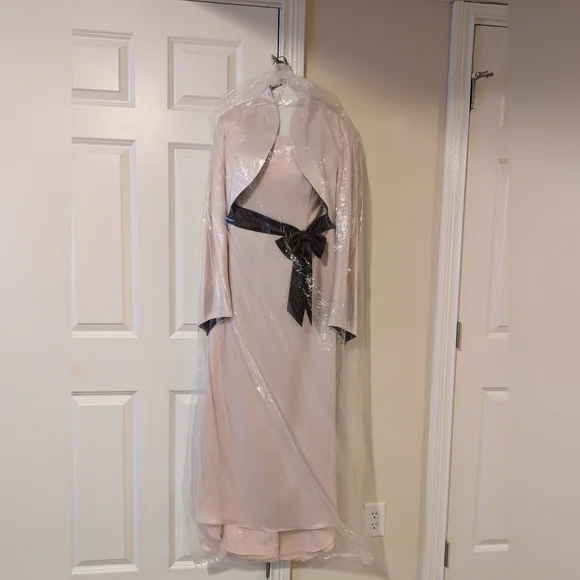 David's Bridal Sleeveless Dress with Jacket/Shrug; Size 14; Pink w/Brown accents - Picture 11 of 11